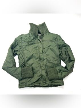 Vintage Y2K 90s Chroma Sport Olive Green Bomber Quilted Knit-Cuff Jacket Coat